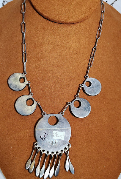 Vintage Turquoise Inlay Sterling Silver Necklace & Dangle Earrings Jewelry Set