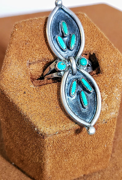 Sterling Silver & Turquoise Double Leaf Ring | Southwestern Statement Jewelry