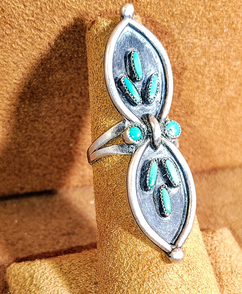 Sterling Silver & Turquoise Double Leaf Ring | Southwestern Statement Jewelry
