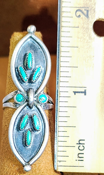 Sterling Silver & Turquoise Double Leaf Ring | Southwestern Statement Jewelry