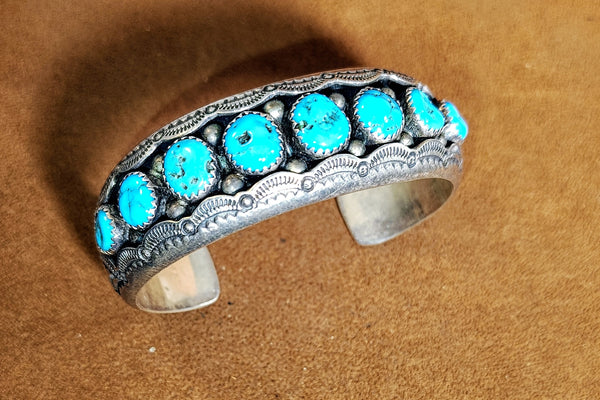 Vintage Sterling Silver Turquoise Cuff Bracelet – Southwestern Navajo-Inspired Design