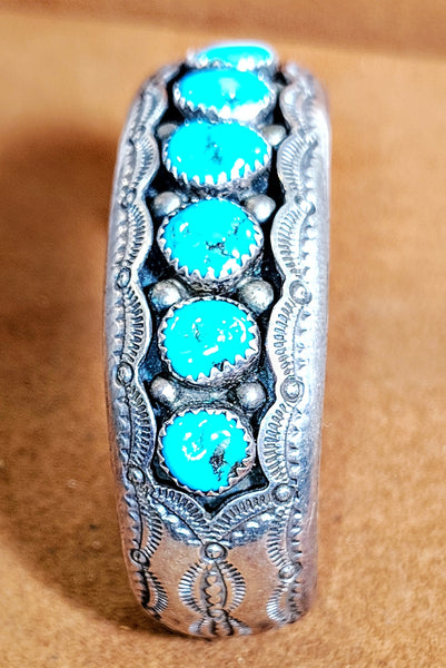 Vintage Sterling Silver Turquoise Cuff Bracelet – Southwestern Navajo-Inspired Design