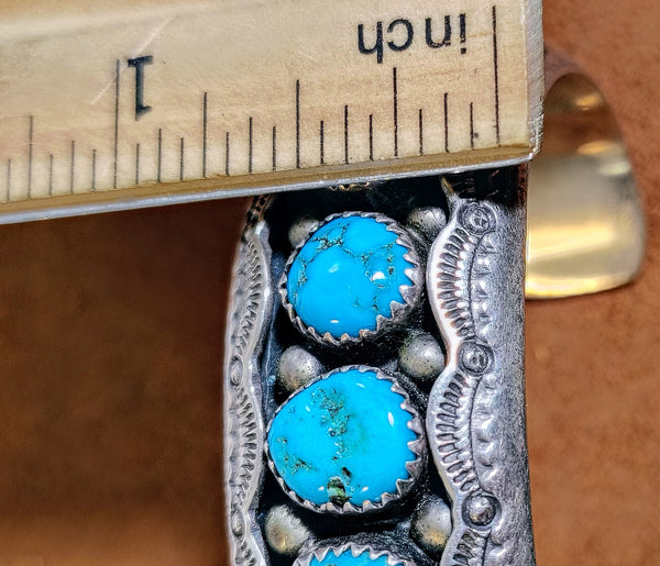 Vintage Sterling Silver Turquoise Cuff Bracelet – Southwestern Navajo-Inspired Design