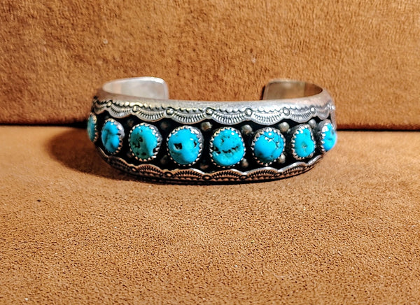 Vintage Sterling Silver Turquoise Cuff Bracelet – Southwestern Navajo-Inspired Design