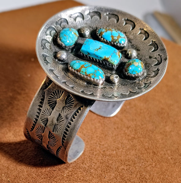 Vintage Turquoise & Sterling Silver Concho Cuff