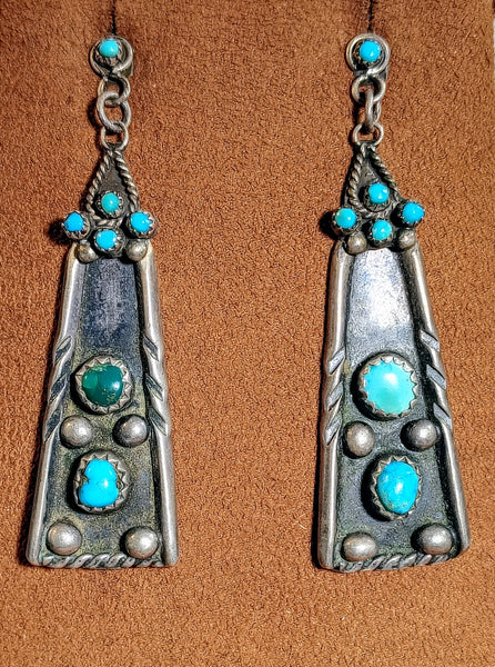 Vintage Turquoise & Sterling Silver Dangle Earrings – Southwestern Statement Design