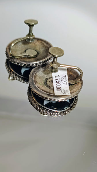 Vintage Butterfly Inlay Earrings – Turquoise, Black & White