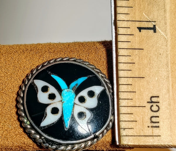 Vintage Butterfly Inlay Earrings – Turquoise, Black & White