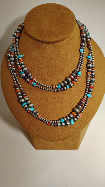 Extra-Long Navajo Pearl Necklace with Turquoise & Spiny Oyster