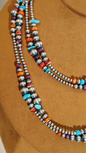 Extra-Long Navajo Pearl Necklace with Turquoise & Spiny Oyster