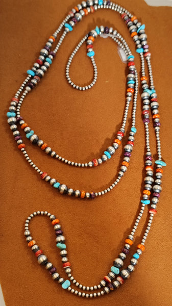 Extra-Long Navajo Pearl Necklace with Turquoise & Spiny Oyster