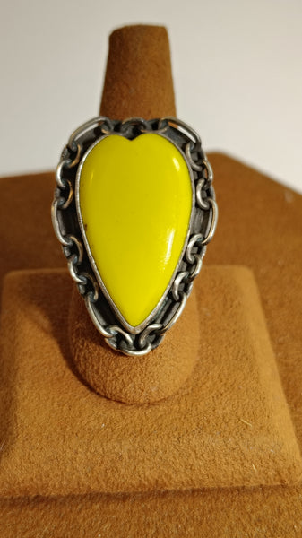 Yellow Rosarita Heart Statement Ring – Sterling Silver Chain Detail