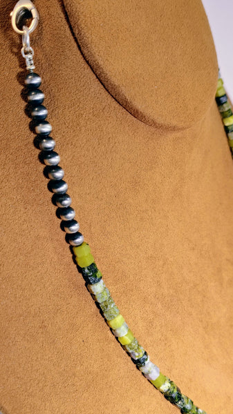 Green & Yellow Garnet Beaded Necklace | Artist Gloria | Southwestern Elegance