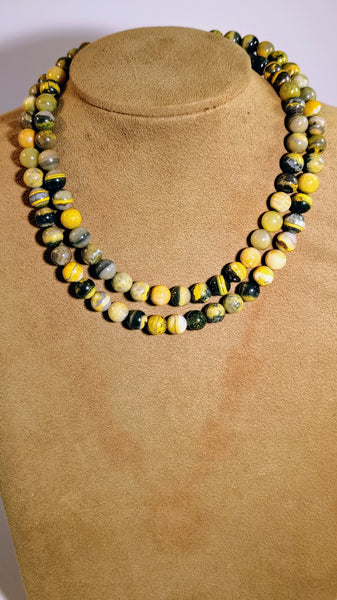 Handmade Yellow & Black Round Beaded Necklace | Artist Gloria | Southwestern Elegance