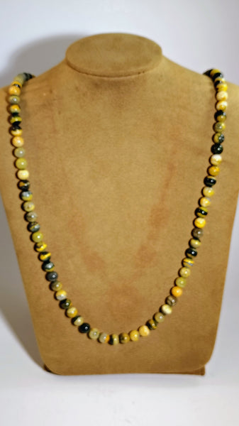Handmade Yellow & Black Round Beaded Necklace | Artist Gloria | Southwestern Elegance