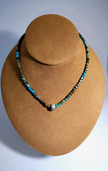 Handmade Turquoise & Earth-Tone Beaded Necklace with Silver Accent | Artist Gloria | Southwestern Elegance