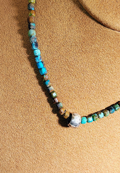 Handmade Turquoise & Earth-Tone Beaded Necklace with Silver Accent | Artist Gloria | Southwestern Elegance