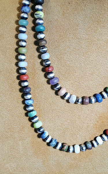Handmade Multicolor Beaded & Navajo Pearl Necklace | Artist Gloria | Southwestern Elegance