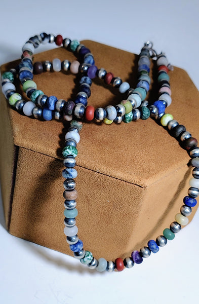 Handmade Multicolor Beaded & Navajo Pearl Necklace | Artist Gloria | Southwestern Elegance