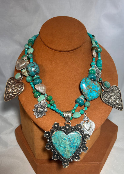 Turquoise Heart Charm Necklace by Kim Yubeta