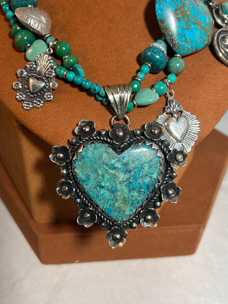 Turquoise Heart Charm Necklace by Kim Yubeta