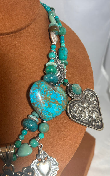 Turquoise Heart Charm Necklace by Kim Yubeta