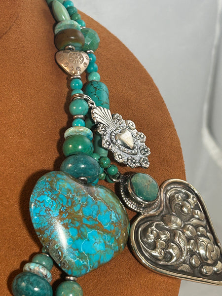 Turquoise Heart Charm Necklace by Kim Yubeta