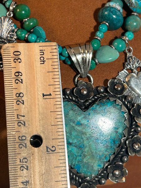 Turquoise Heart Charm Necklace by Kim Yubeta