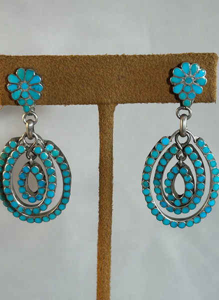 Zuni Vintage Blue Kingman Earrings by Frank Dishta