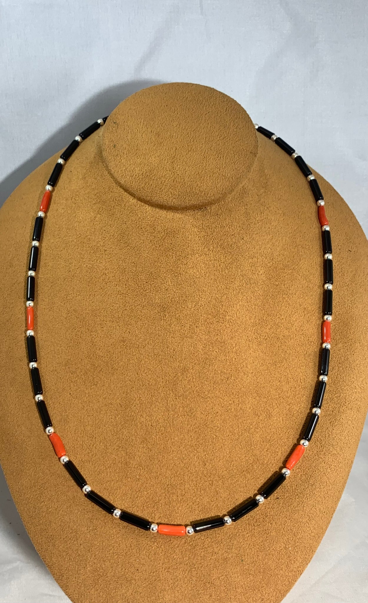 Single Strand Coral and Onyx Necklace by Kevin Ray Garcia