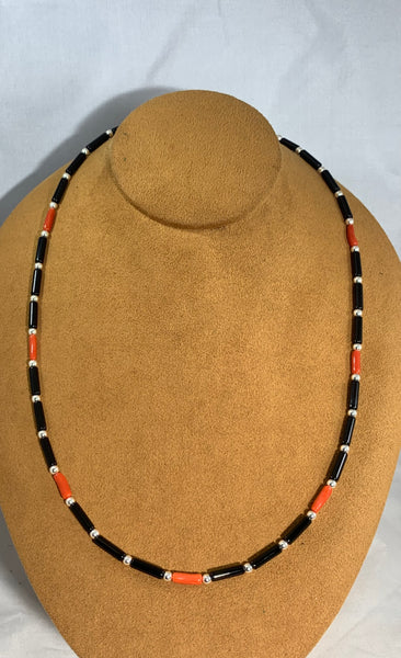 Single Strand Coral and Onyx Necklace by Kevin Ray Garcia