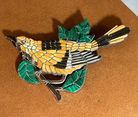 Vintage Zuni Inlay Baltimore Oriel Pendant by Patsy Spencer