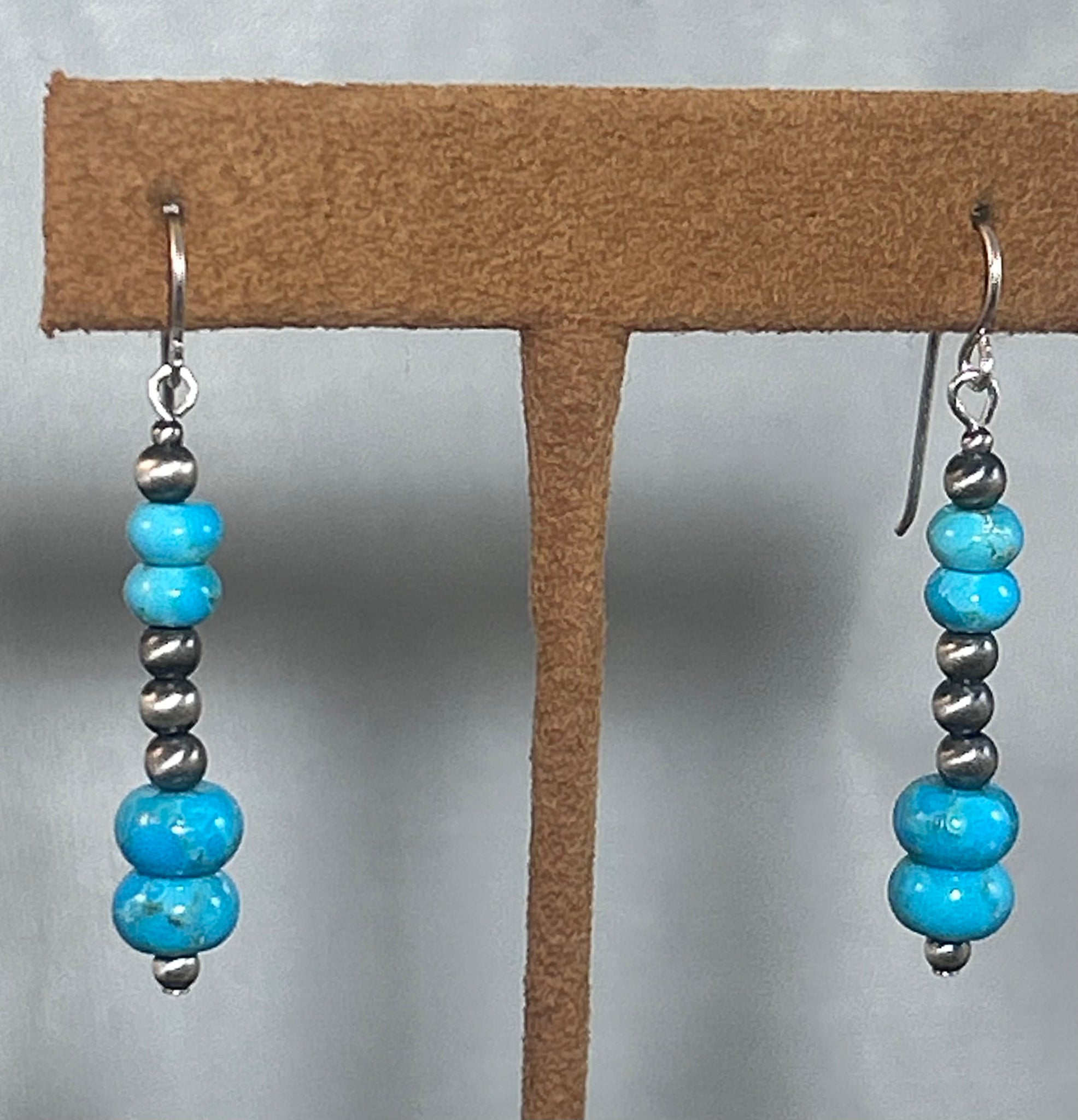 Ten Bead Turquoise and Silver Earrings by Kevin Randall Studios