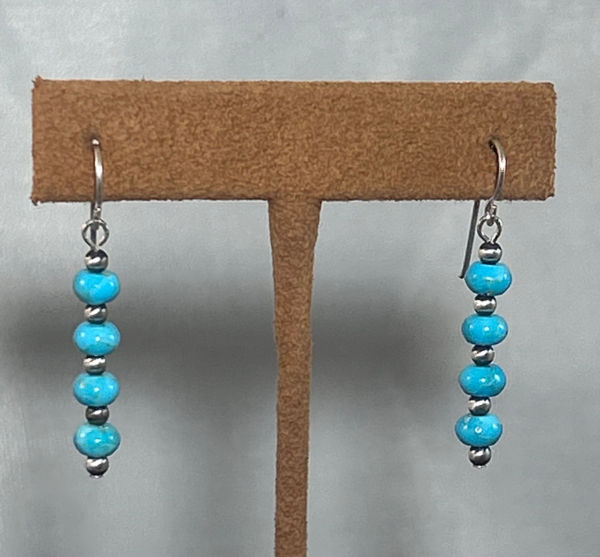 Nine Bead Turquoise and Silver Earrings by Kevin Randall Studios