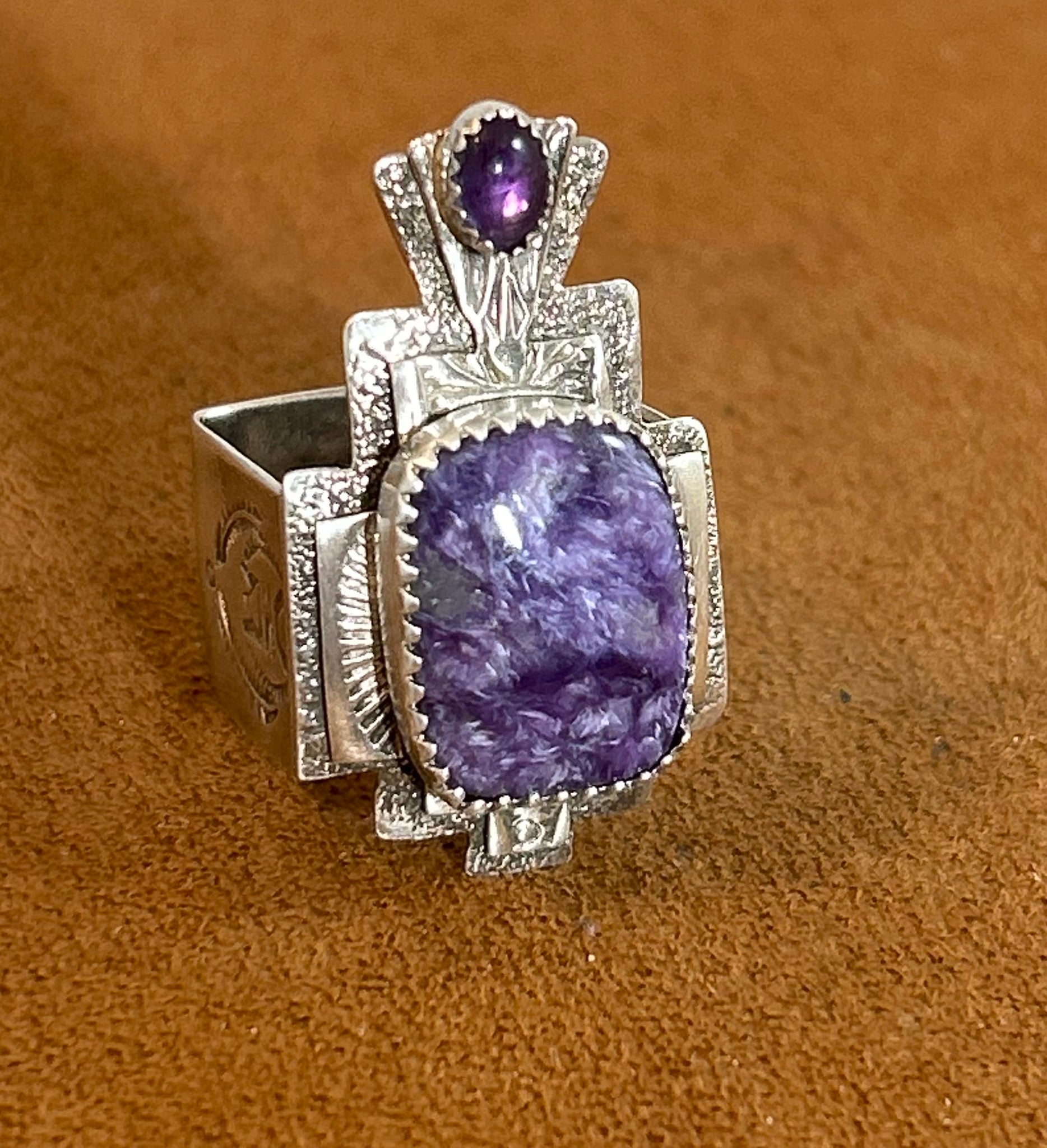 Square Charoite Ring by Teresa Archibeque