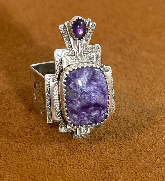 Square Charoite Ring by Teresa Archibeque