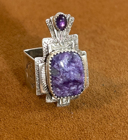 Square Charoite Ring by Teresa Archibeque