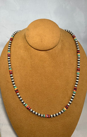24 inch Sterling Silver and Multi Stone Necklace by First American Traders