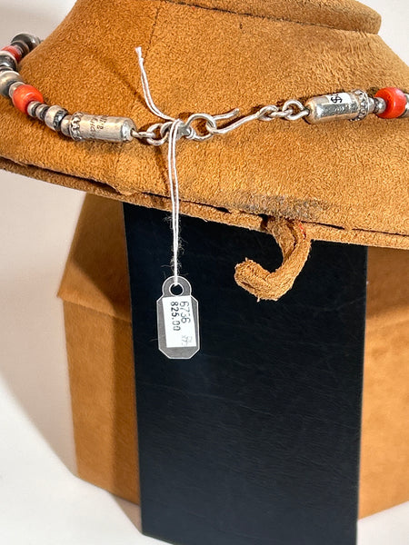 18" Silver Bead and Coral Necklace by Don Lucas