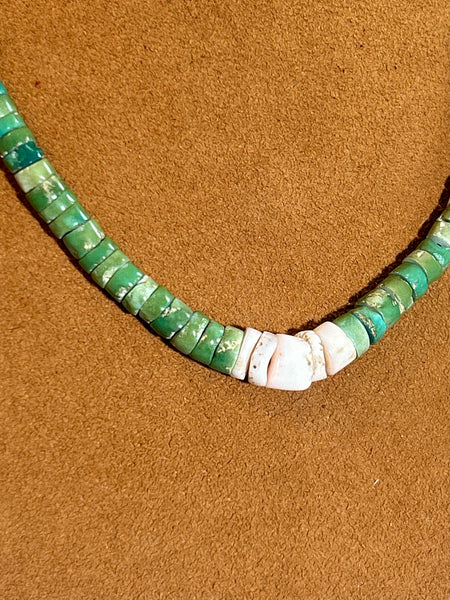 19" Green Turquoise with Shell Necklace by Don Lucas