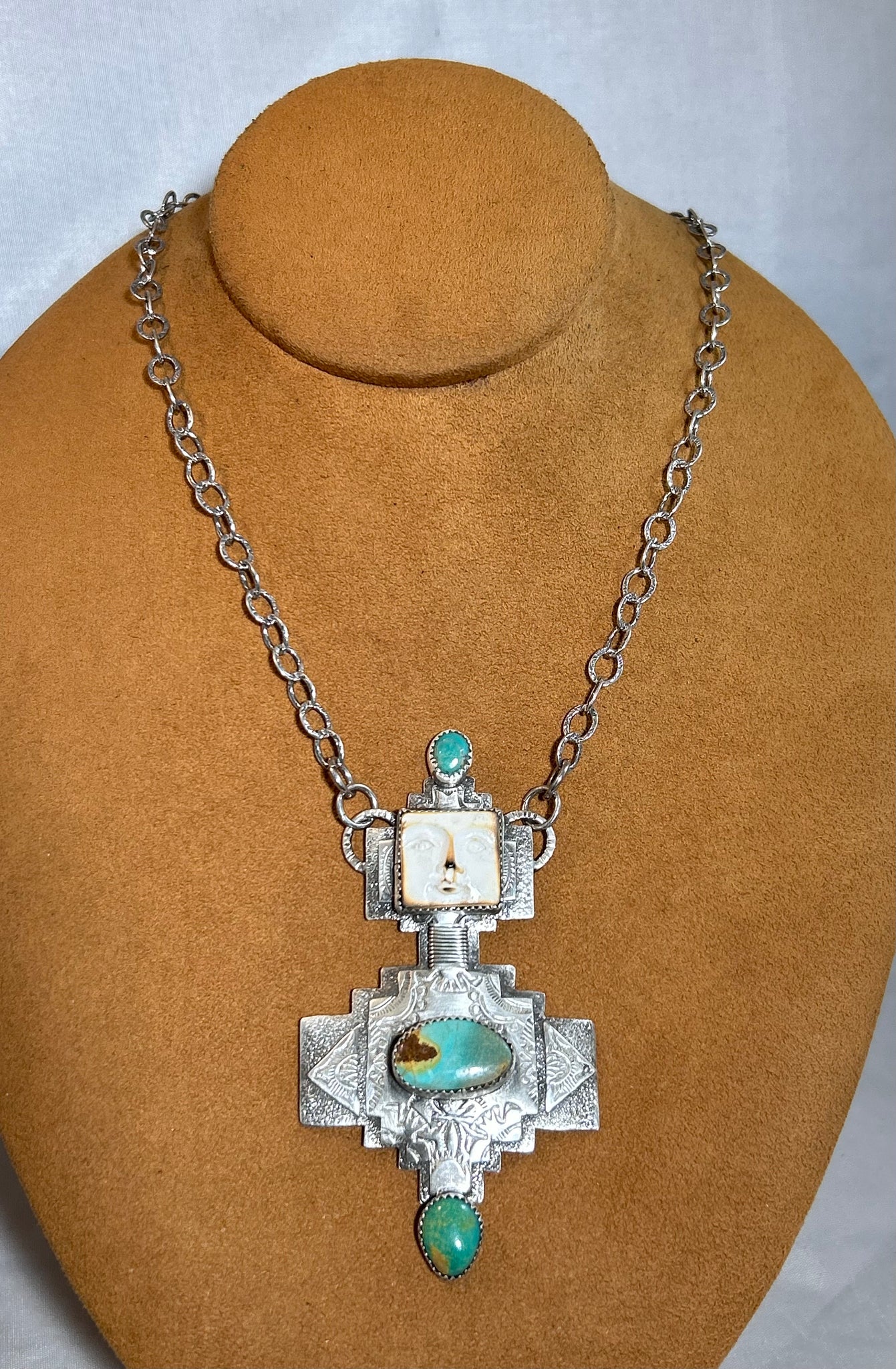 Green Turquoise and Fossilized Walrus Necklace by Teresa Archibeque