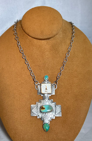Green Turquoise and Fossilized Walrus Necklace by Teresa Archibeque