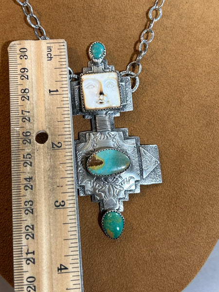 Green Turquoise and Fossilized Walrus Necklace by Teresa Archibeque