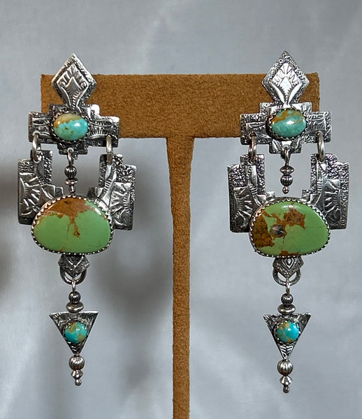 Green Turquoise in Sterling Silver Earrings by Teresa Archibeque