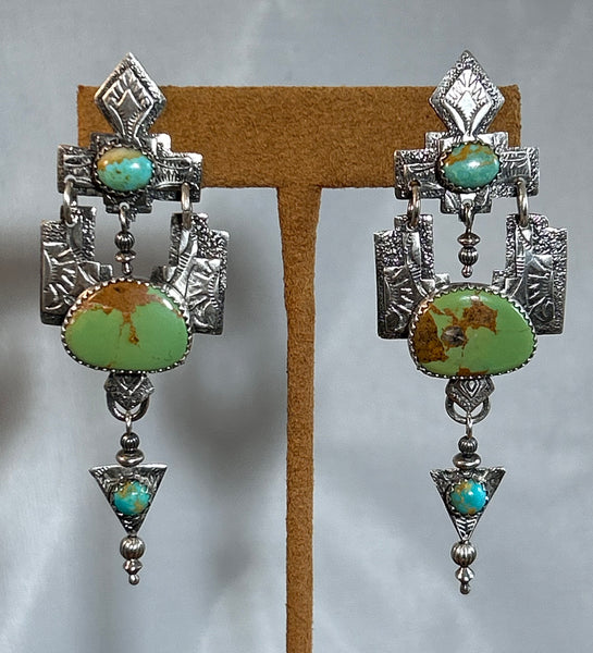 Green Turquoise in Sterling Silver Earrings by Teresa Archibeque