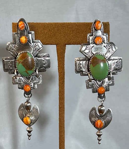 Green Turquoise in Sterling Silver Earrings by Teresa Archibeque