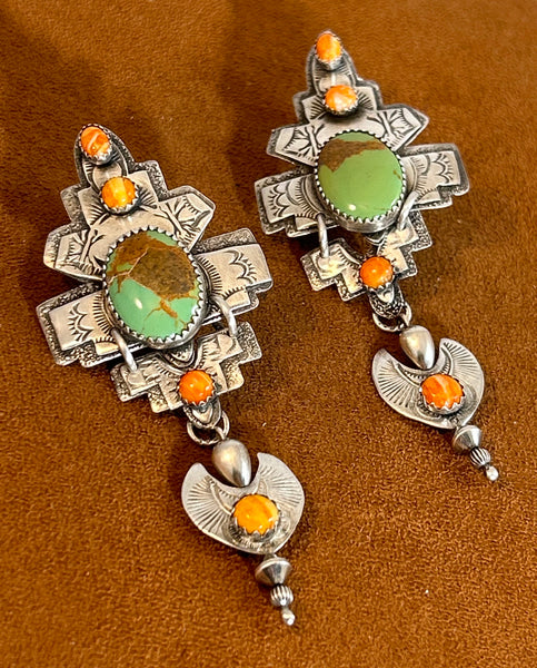 Green Turquoise in Sterling Silver Earrings by Teresa Archibeque