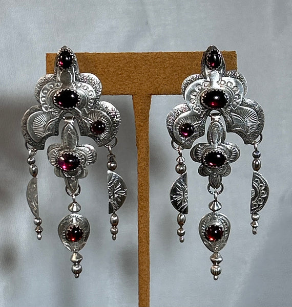 Garnet Sterling Silver Earrings by Teresa Archibeque