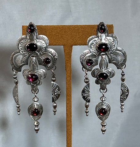 Garnet Sterling Silver Earrings by Teresa Archibeque