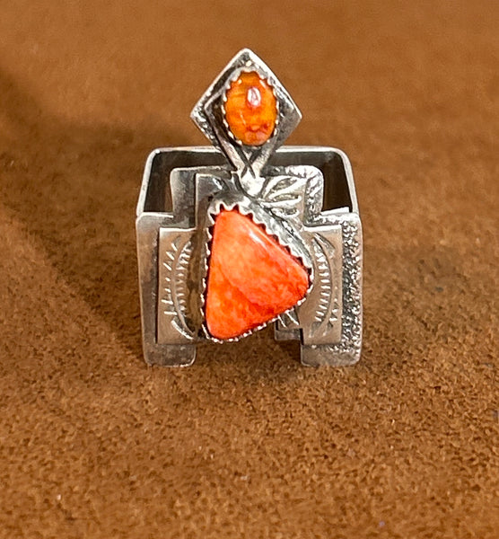 Square Orange Spiny Oyster Ring by Teresa Archibeque